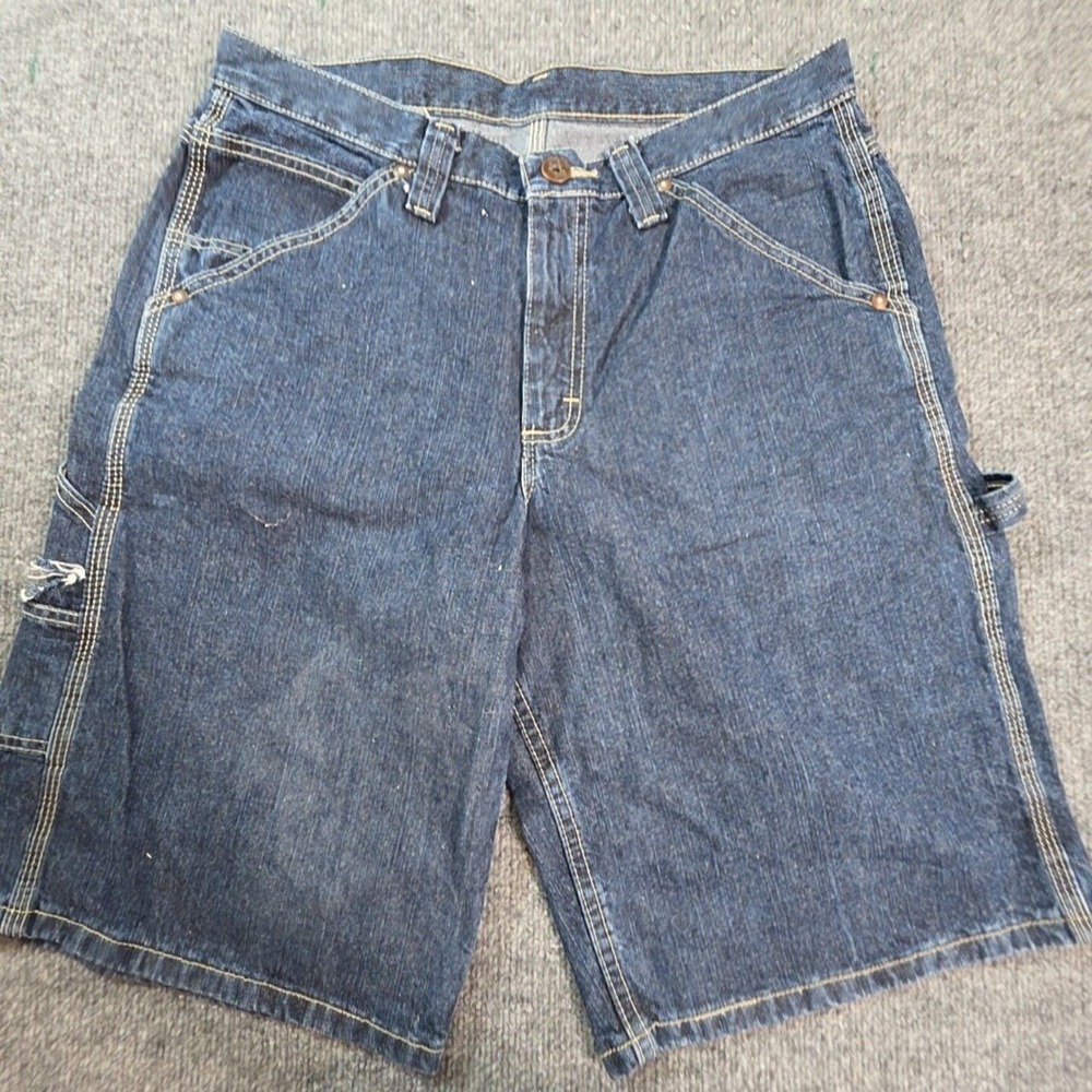 Lee Cargo Shorts Mens 32 Blue Dark Wash Denim Relaxed Fit Workwear Utility